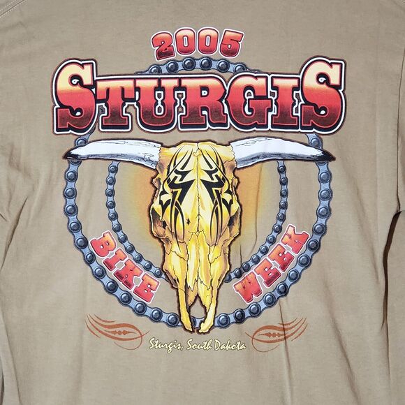 VTG STURGIS MENS TEE T-SHIRT LG COW SKULL BIKER WESTERN COWBOY TRIBAL HARLEY - Picture 1 of 10